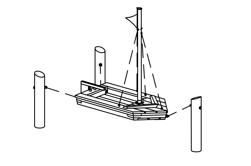Segelboot mit Fahne und L&amp;#228;rchenpfosten