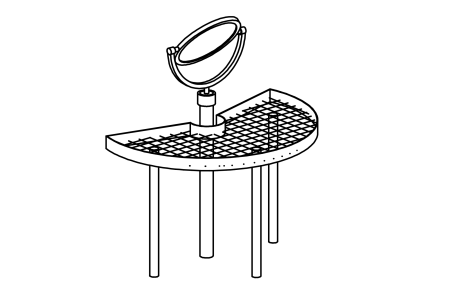 Burning glass with table for the supervised area