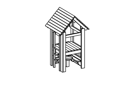 Small platform hut with roof and interior fittings, floor height 100 cm