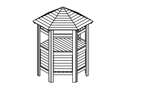 Sechseckh&#252;tte mit Dach und Innenausstattung, Bodenh&#246;he 150 cm