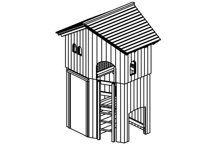 Hexagonal tower with lockable equipment room