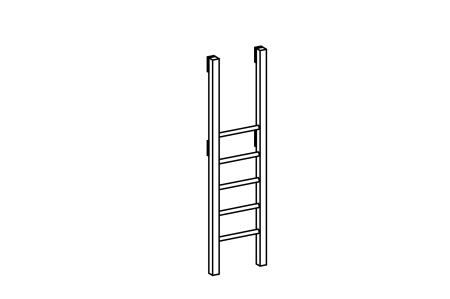 Ladder alongside platform, attachment height 150 cm