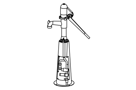 Playground pump with integrated pressure connection in the column