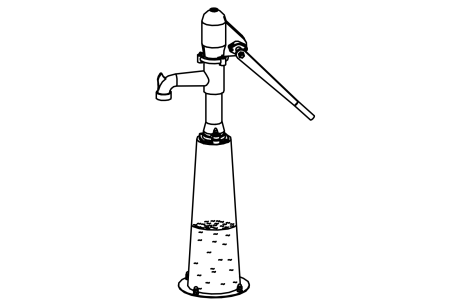 Playground pump with integrated reservoir