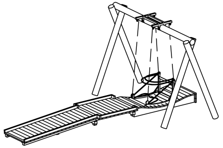 Rollstuhlfahrerschaukel mit Holzkonstruktion als Bodenmodellierung