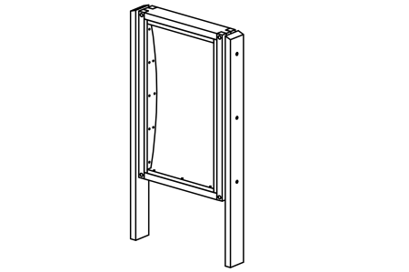 Distorting mirror, 1 curvature lengthwise (“thin” / “thick”), posts made of V2A