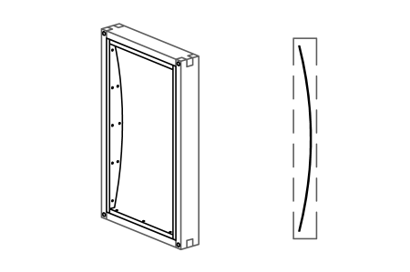 Distorting mirror, 1 curvature transverse (&quot;small&quot; / &quot;large&quot;), for wall mounting