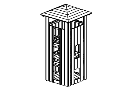 Transparent square tower with roof, floor height 200 cm