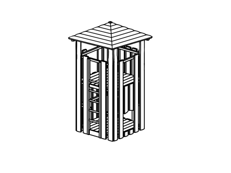 Transparent square tower with roof, floor height 150 cm
