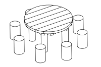 Kleine Sitzgruppe mit 8 Hockern